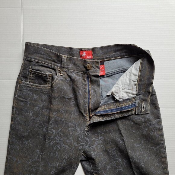 Lois jeans black stretch denim pants paisley grey brown pattern boho high rise - Picture 10 of 12